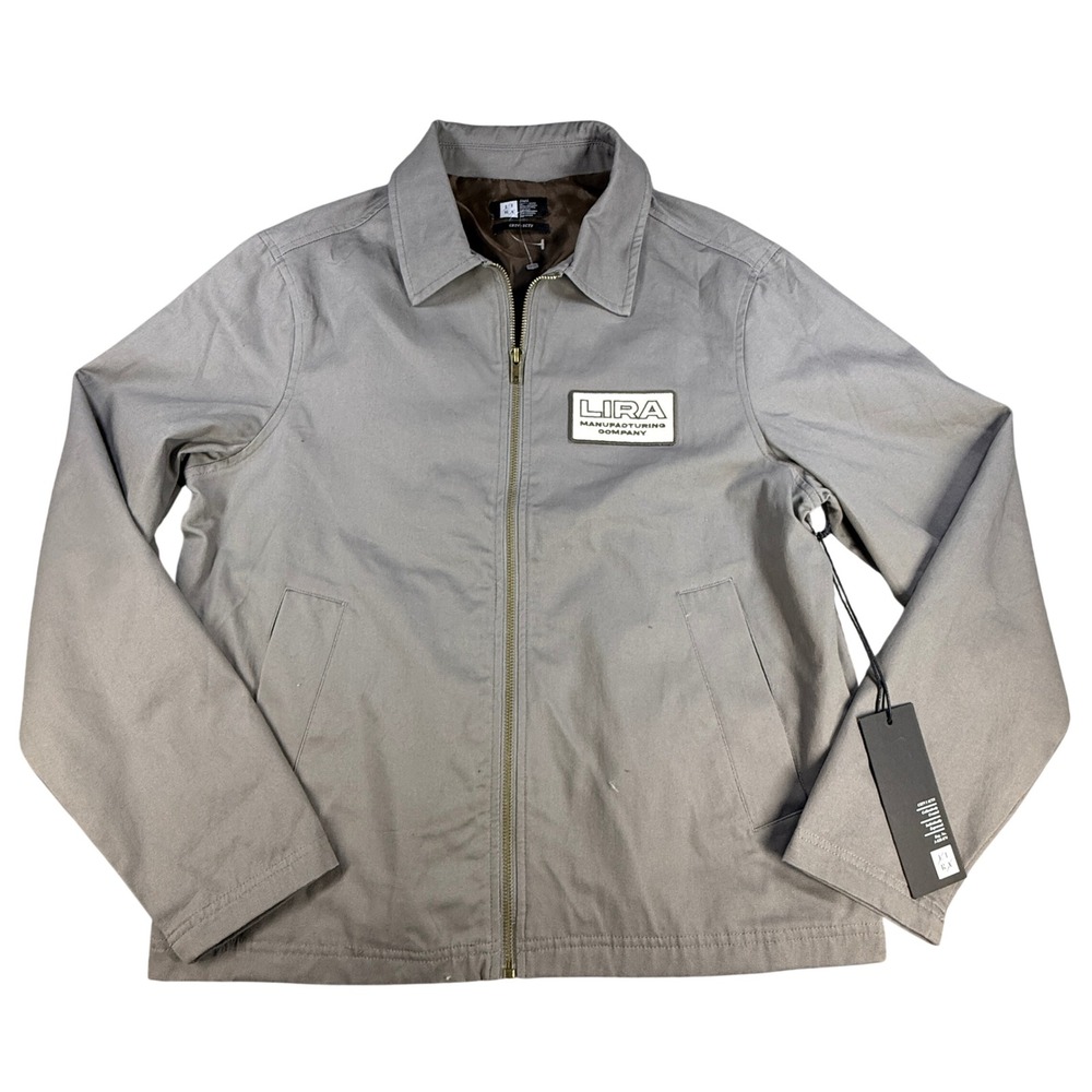 Lira Mens Jacket Zip Front Patch Logo Small Grey Cotton‎ Twill Workwear
